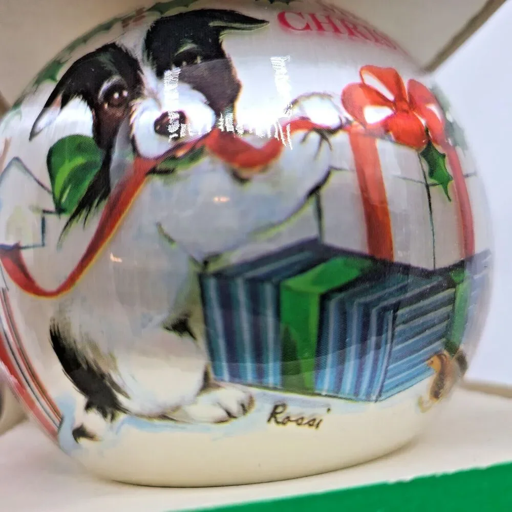 Vintage Christmas Cat Dog Ornament Satin Ball Kitsch Retro Gift Kitty Puppy Cute - Picture 5 of 6